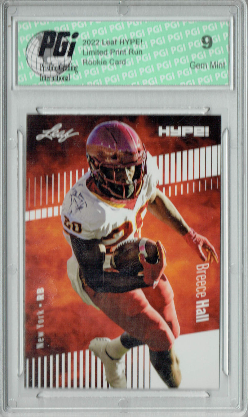 Breece Hall Rookie Card New York PGI 9 Mint Football Trading Card 2022 Leaf HYPE! #90 Only 5000 Made!