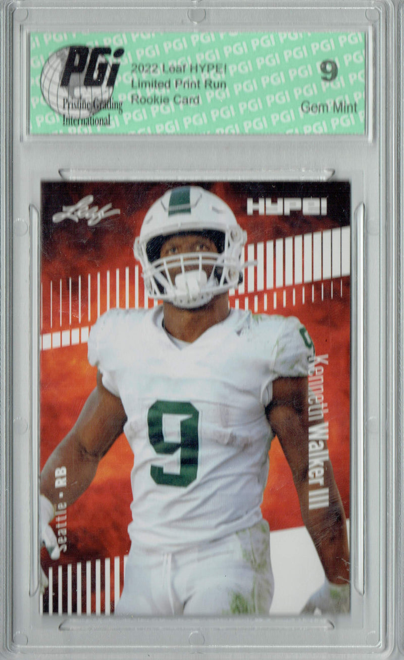 Kenneth Walker III Rookie Card Seattle PGI 9 Mint Football Trading Card 2022 Leaf HYPE! #98 Only 5000 Made!