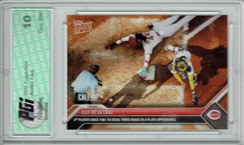 Elly De La Cruz 2023 Topps Now #541 Steals 3 Bases in At Bat Rookie Card PGI 10