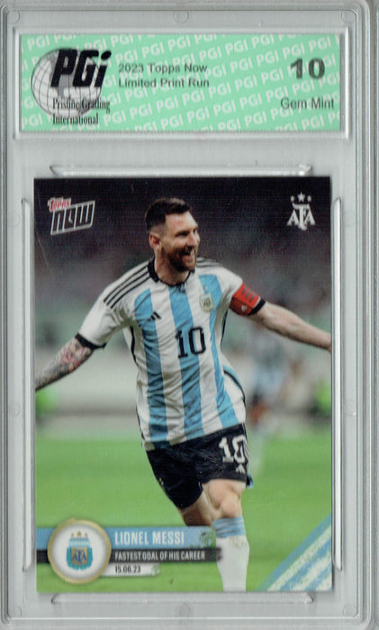Lionel Messi 2023 Topps Now #1 Fastest Goal of Career! Trading Card PGI 10