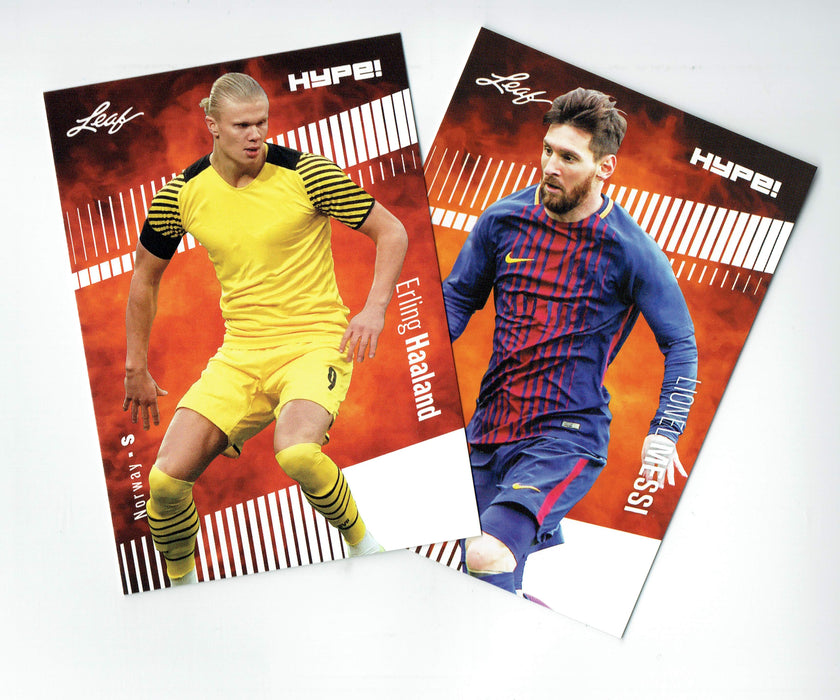 2) Mint Card Lot Lionel Messi & Erling Haaland 2022 Leaf HYPE! #95 Only 5k Made