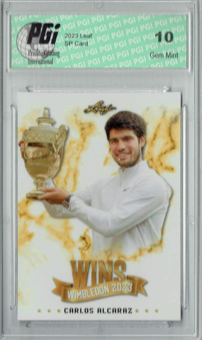 Carlos Alcaraz 2023 Leaf #WWB-1 1st Wimbledon Win Trading Card PGI 10