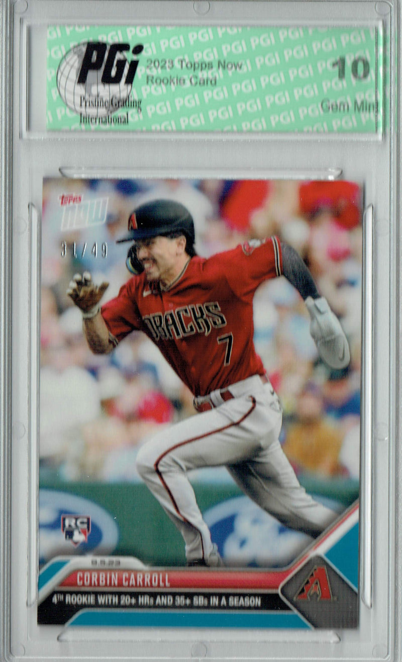Corbin Carroll 2023 Topps Now #657 Blue SP 31/49 Diamondbacks Rookie Card PGI 10
