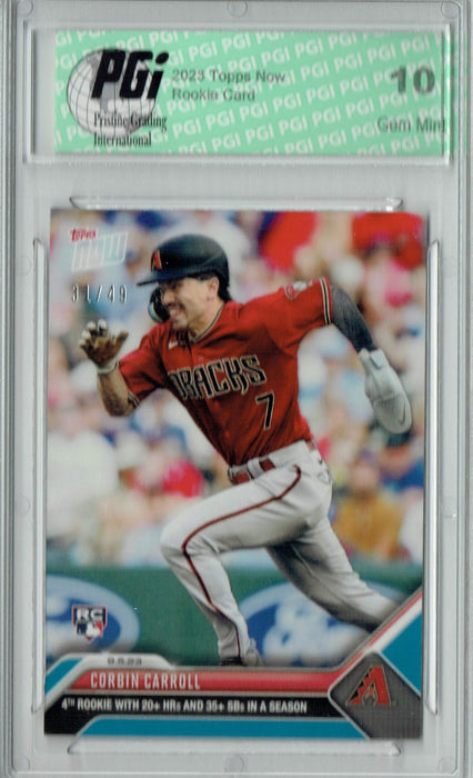 Corbin Carroll 2023 Topps Now #657 Blue SP 31/49 Diamondbacks Rookie Card PGI 10