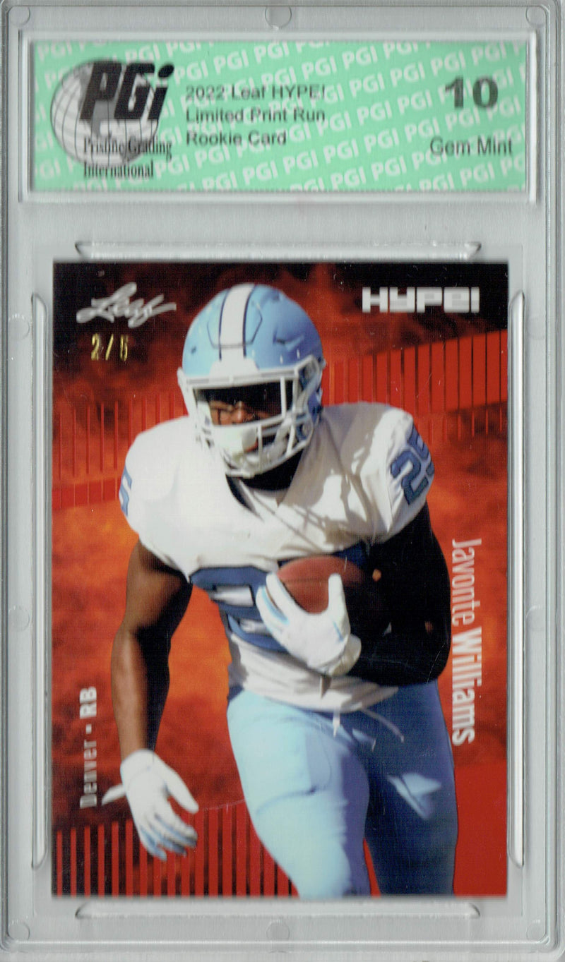 Javonte Williams Rookie Card Denver PGI 10 Gem Mint Football Trading Card 2022 Leaf HYPE! #65 Red SP, 5 Made