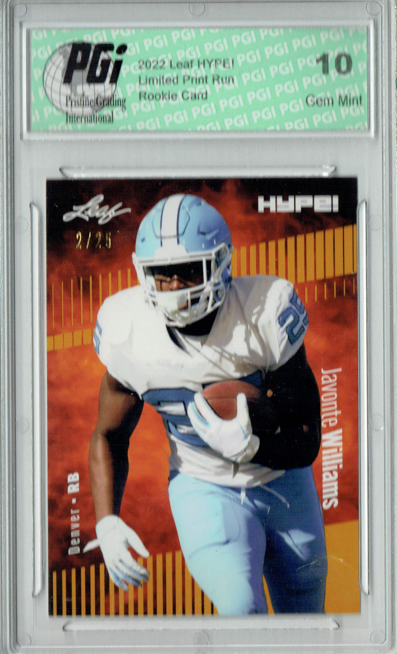 Javonte Williams Rookie Card Denver PGI 10 Gem Mint Football Trading Card 2022 Leaf HYPE! #65 Gold SP, 25 Made