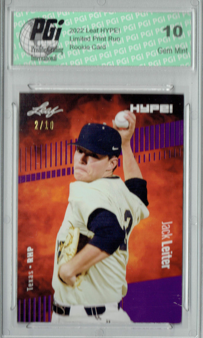 Jack Leiter 2022 Leaf HYPE! #68 Purple SP, 10 Made Rookie Card PGI 10