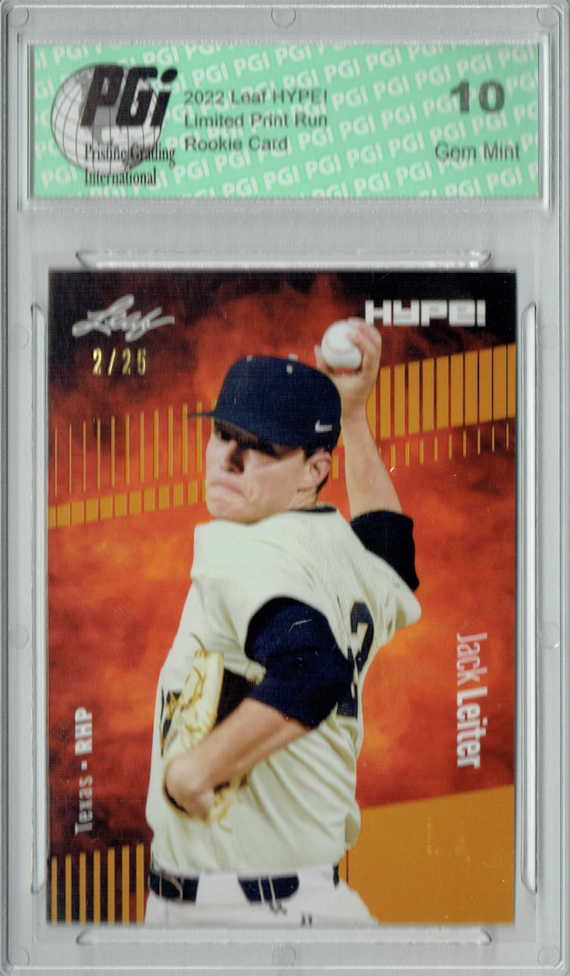 Jack Leiter 2022 Leaf HYPE! #68 Gold SP, 25 Made Rookie Card PGI 10