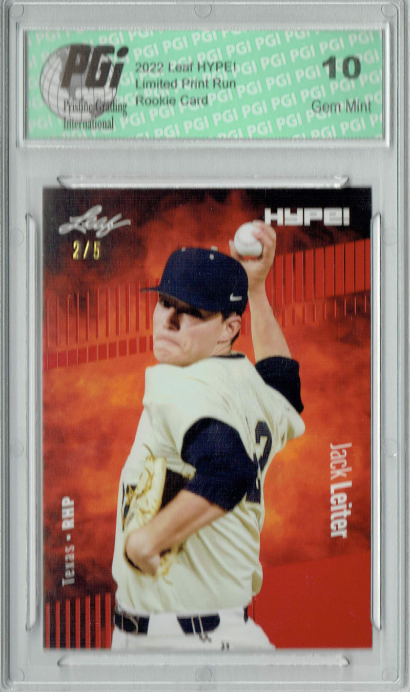 Jack Leiter 2022 Leaf HYPE! #68 Red SP, 5 Made Rookie Card PGI 10