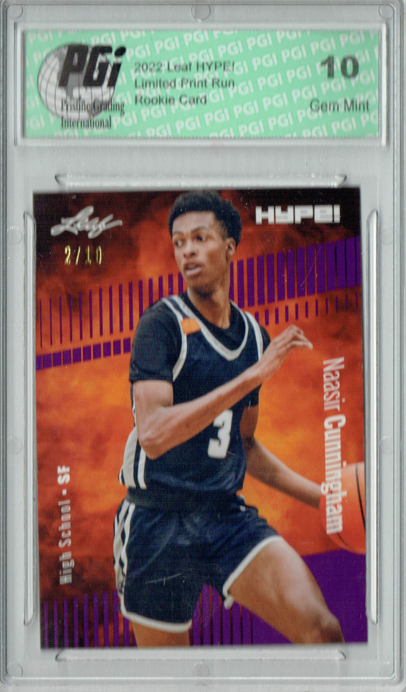 Naasir Cunningham 2022 Leaf HYPE! #73 Purple SP, 10 Made Rookie Card PGI 10