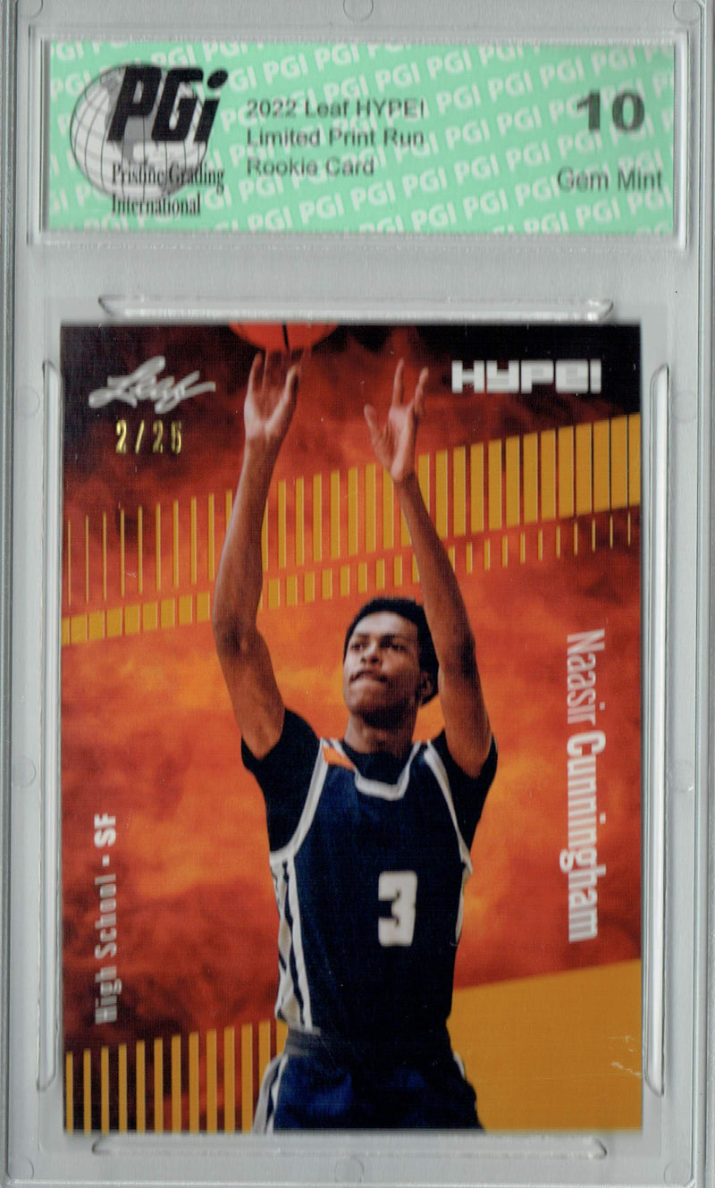 Naasir Cunningham 2022 Leaf HYPE! #73A Gold SP, 25 Made Rookie Card PGI 10