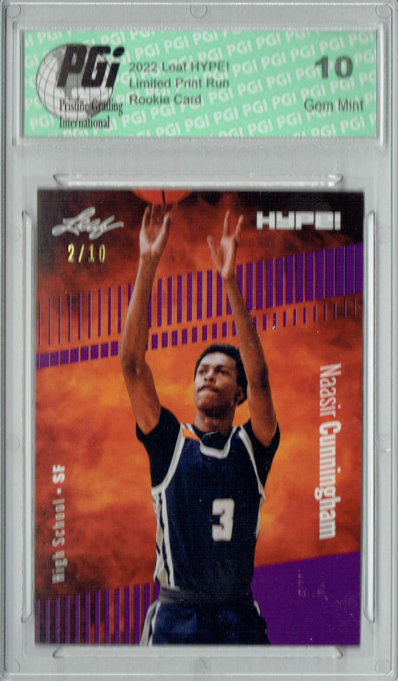 Naasir Cunningham 2022 Leaf HYPE! #73A Purple SP, 10 Made Rookie Card PGI 10