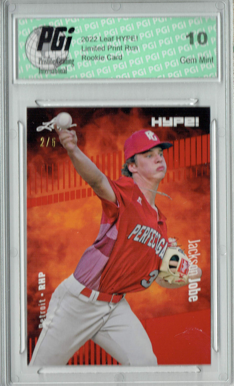 Jackson Jobe 2022 Leaf HYPE! #72 Red SP, 5 Made Rookie Card PGI 10