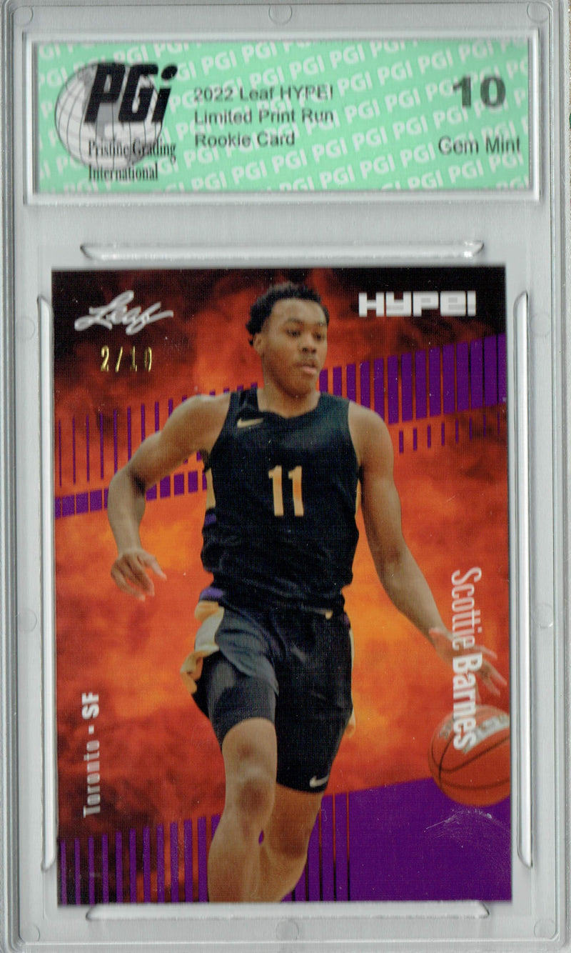 Scottie Barnes 2022 Leaf HYPE! #75A Purple SP, 10 Made Rookie Card PGI 10