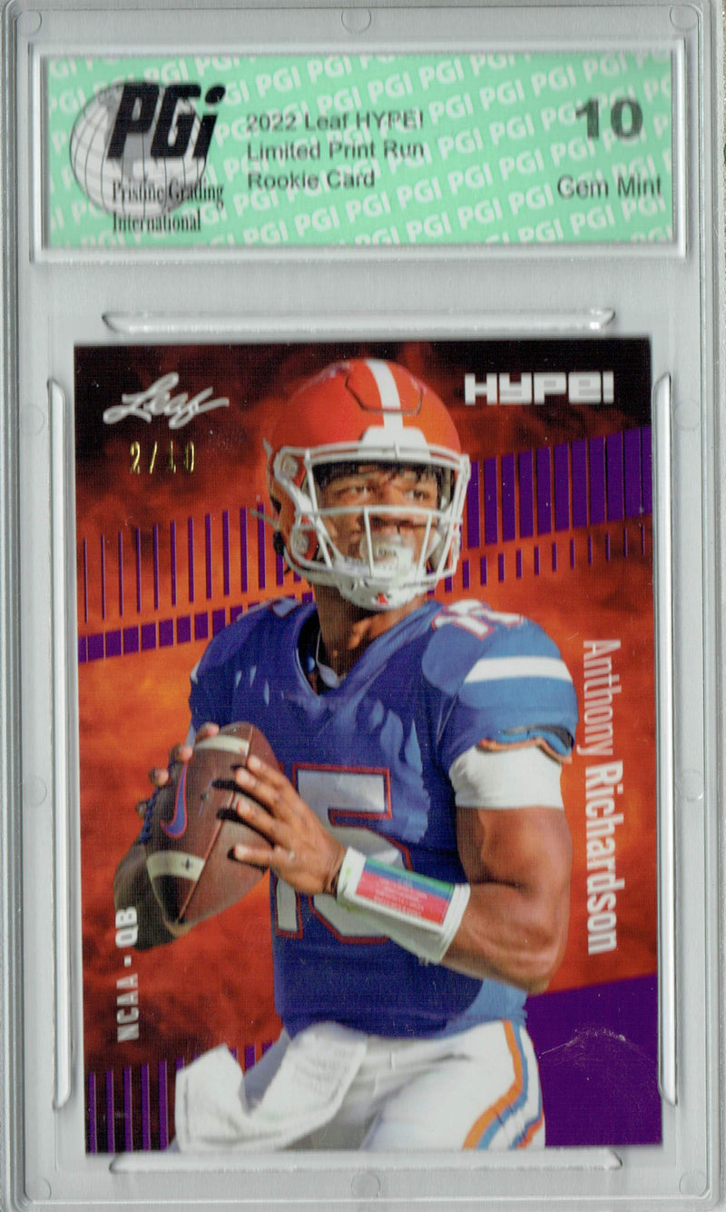 Anthony Richardson Rookie Card Indianapolis PGI 10 Gem Mint Football Trading Card 2022 Leaf HYPE! #77 Purple SP, 10 Made