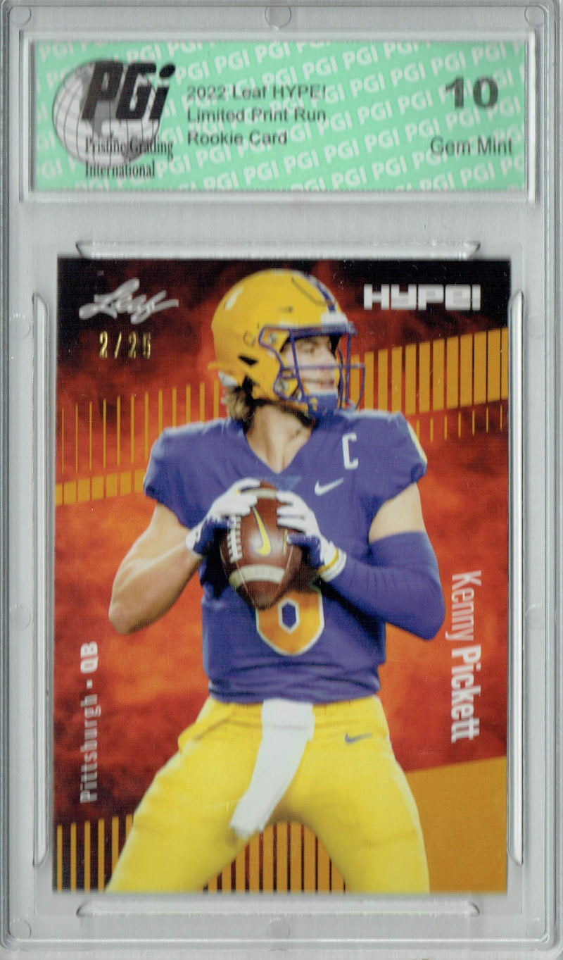 Kenny Pickett Rookie Card Pittsburgh PGI 10 Gem Mint Football Trading Card 2022 Leaf HYPE! #79A Gold SP, 25 Made