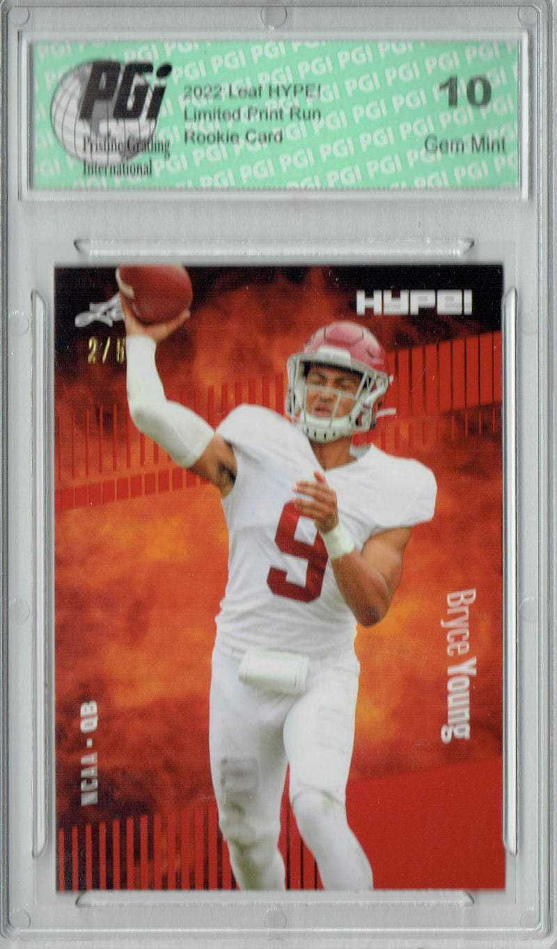 Bryce Young Rookie Card Carolina PGI 10 Gem Mint Football Trading Card 2022 Leaf HYPE! #80A Red SP, 5 Made