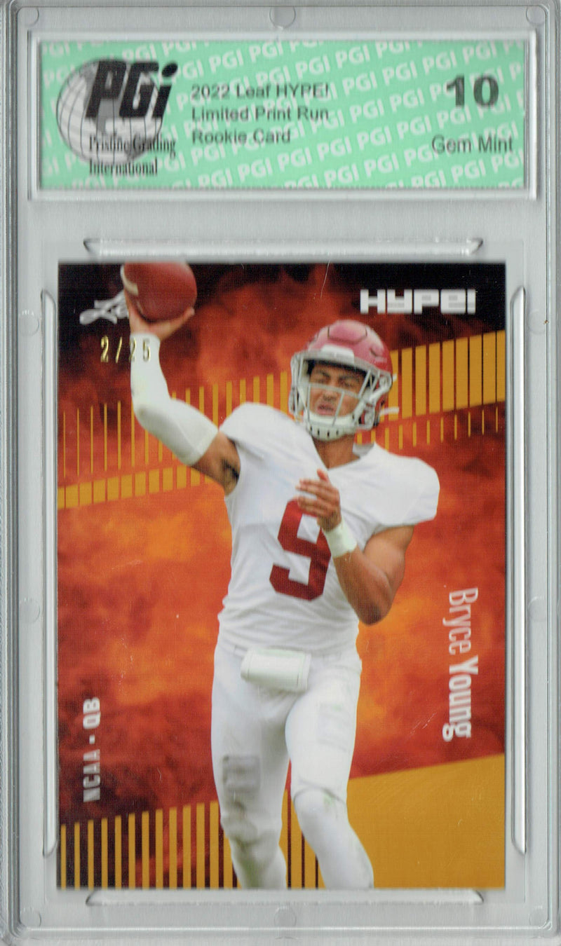 Bryce Young Rookie Card Carolina PGI 10 Gem Mint Football Trading Card 2022 Leaf HYPE! #80A Gold SP, 25 Made