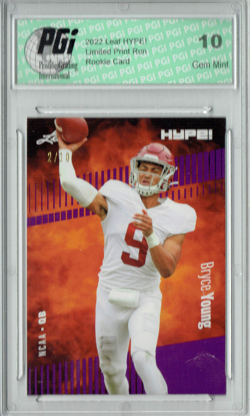 Bryce Young Rookie Card Carolina PGI 10 Gem Mint Football Trading Card 2022 Leaf HYPE! #80A Purple SP, 10 Made