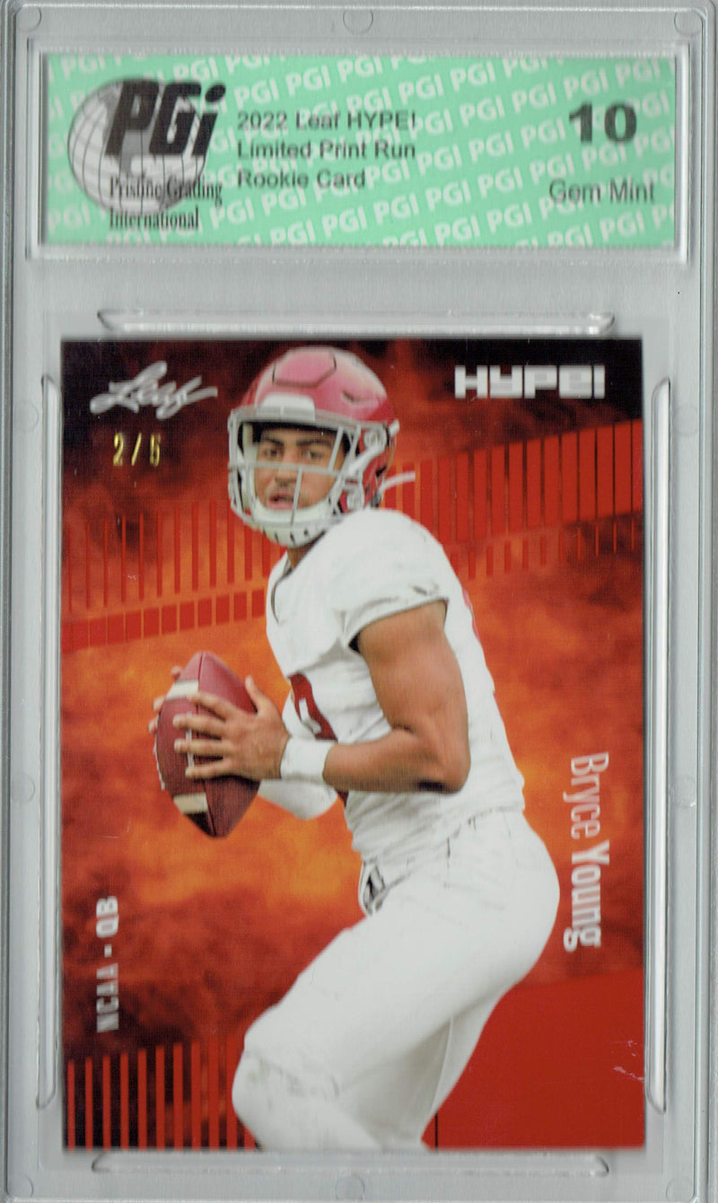 Bryce Young Rookie Card Carolina PGI 10 Gem Mint Football Trading Card 2022 Leaf HYPE! #80 Red SP, 5 Made