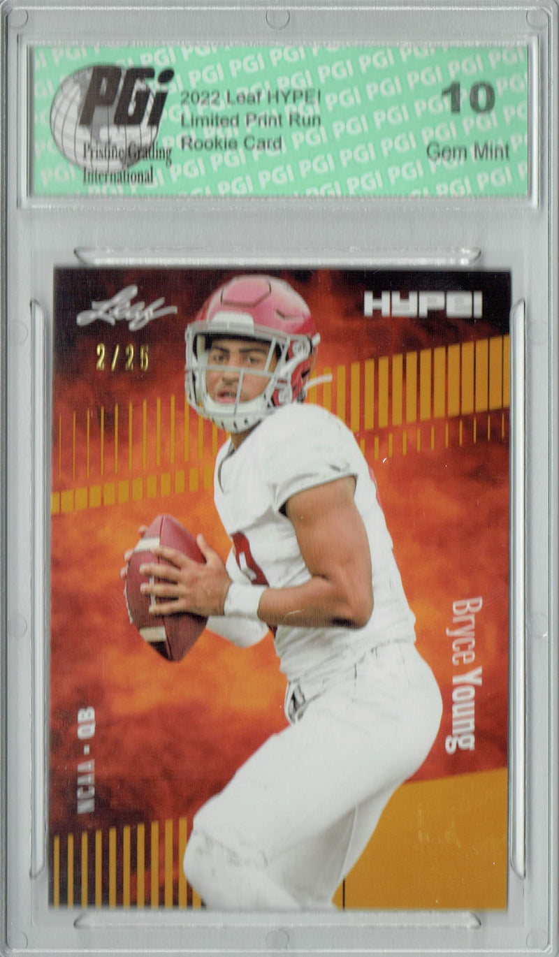 Bryce Young Rookie Card Carolina PGI 10 Gem Mint Football Trading Card 2022 Leaf HYPE! #80 Gold SP, 25 Made