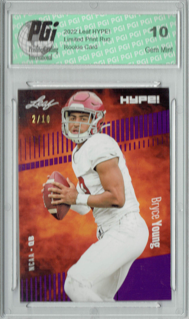 Bryce Young Rookie Card Carolina PGI 10 Gem Mint Football Trading Card 2022 Leaf HYPE! #80 Purple SP, 10 Made
