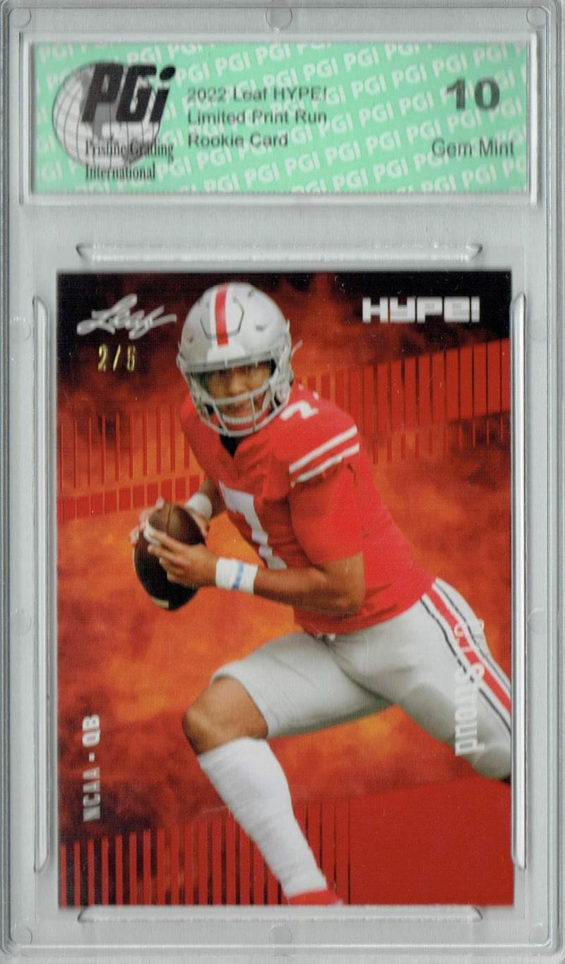 C.J. Stroud Rookie Card Ohio State / Houston PGI 10 Gem Mint Football Trading Card 2022 Leaf HYPE! #81A Red SP, 5 Made