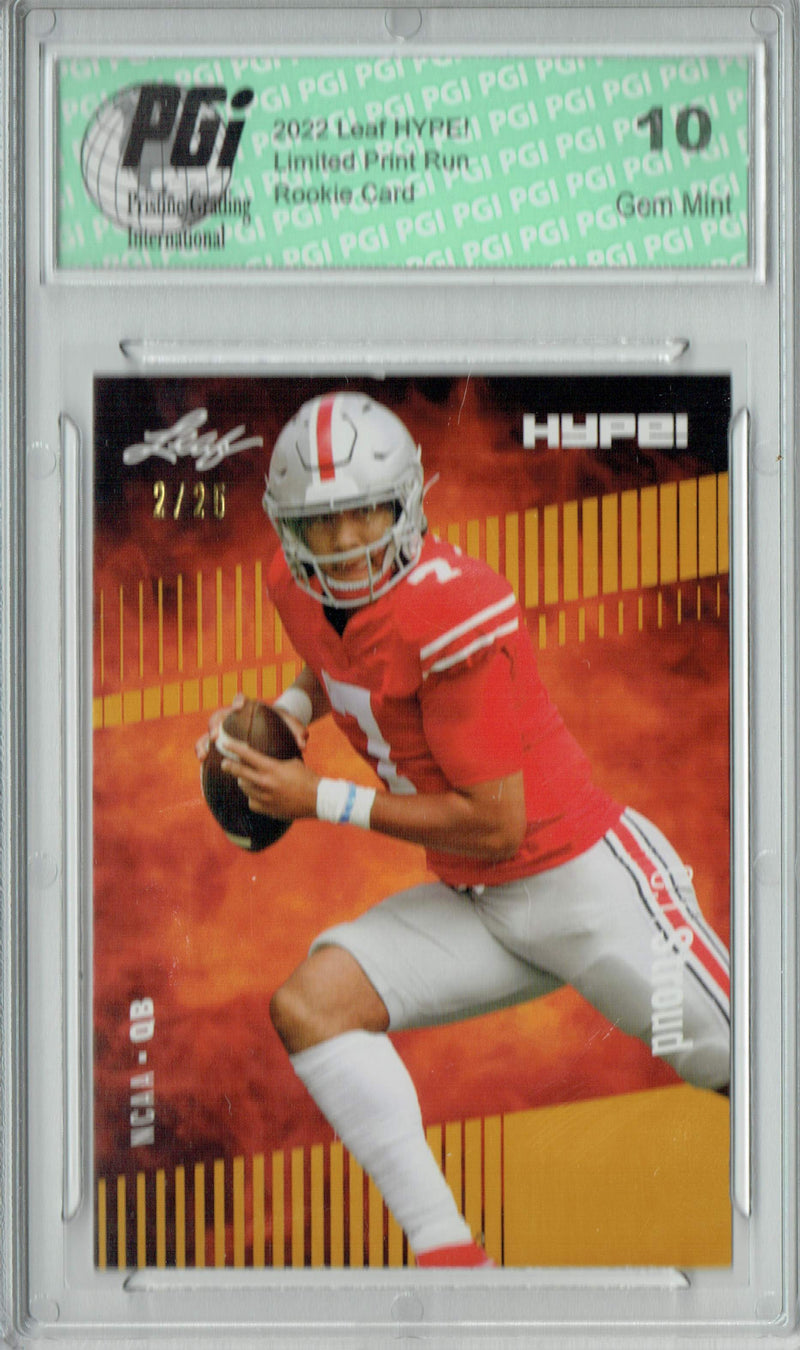 C.J. Stroud Rookie Card Ohio State / Houston PGI 10 Gem Mint Football Trading Card 2022 Leaf HYPE! #81A Gold SP, 25 Made