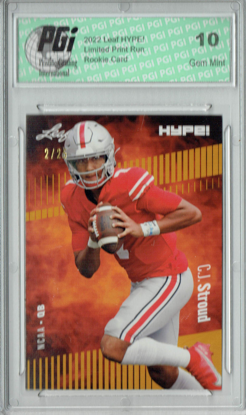 C.J. Stroud Rookie Card Ohio State / Houston PGI 10 Gem Mint Football Trading Card 2022 Leaf HYPE! #81 Gold SP, 25 Made
