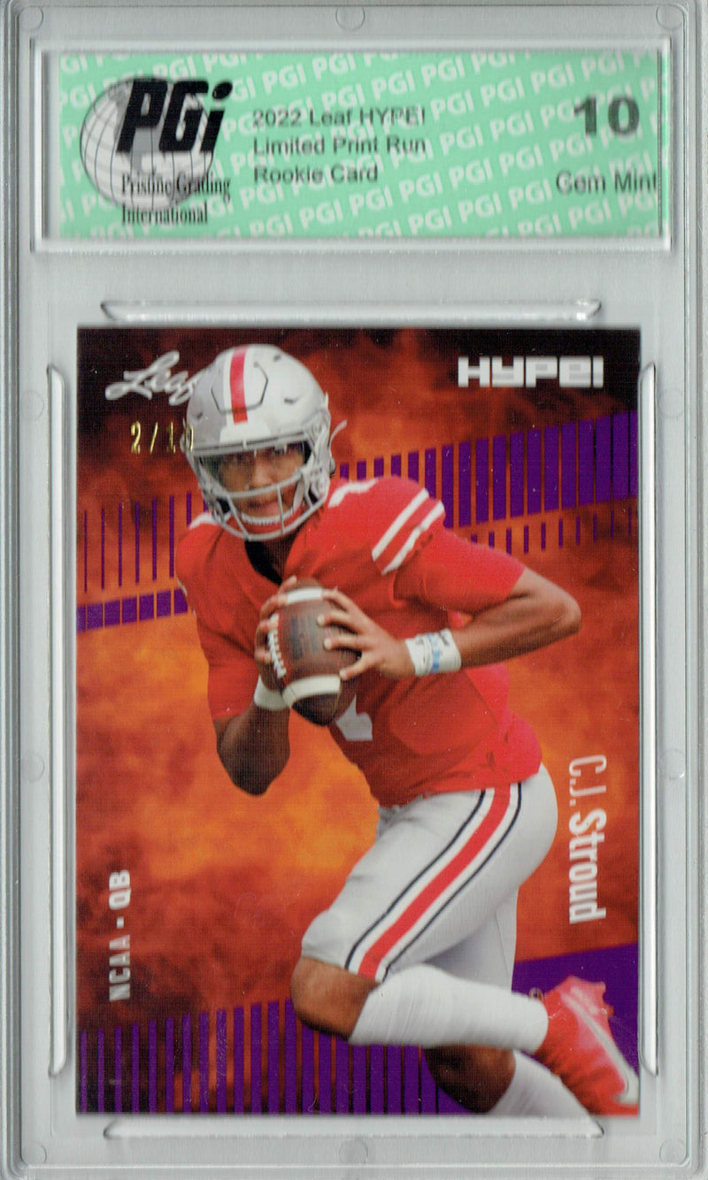 C.J. Stroud Rookie Card Ohio State / Houston PGI 10 Gem Mint Football Trading Card 2022 Leaf HYPE! #81 Purple SP, 10 Made