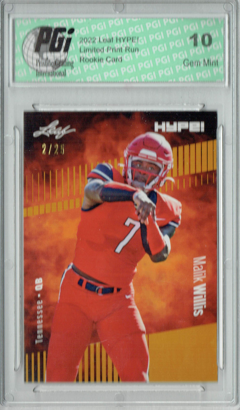 Malik Willis Rookie Card Tennessee PGI 10 Gem Mint Football Trading Card 2022 Leaf HYPE! #83 Gold SP, 25 Made