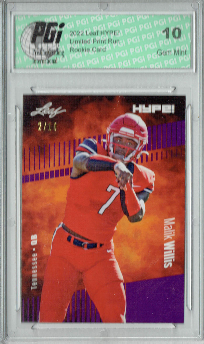 Malik Willis Rookie Card Tennessee PGI 10 Gem Mint Football Trading Card 2022 Leaf HYPE! #83 Purple SP, 10 Made