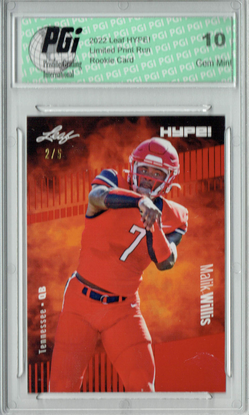 Malik Willis Rookie Card Tennessee PGI 10 Gem Mint Football Trading Card 2022 Leaf HYPE! #83 Red SP, 5 Made