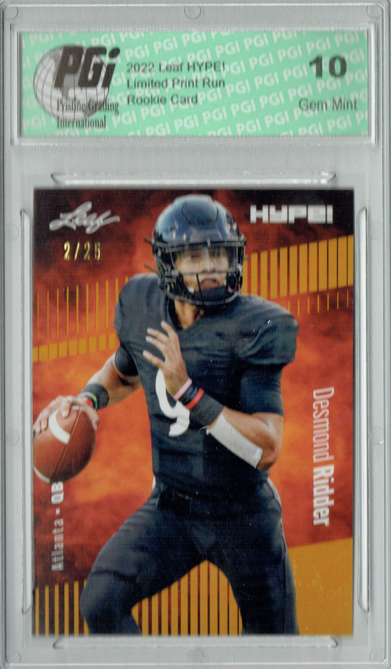 Desmond Ridder Rookie Card Atlanta PGI 10 Gem Mint Football Trading Card 2022 Leaf HYPE! #82 Gold SP, 25 Made