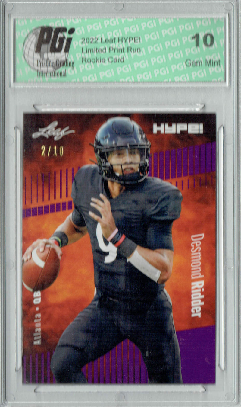 Desmond Ridder Rookie Card Atlanta PGI 10 Gem Mint Football Trading Card 2022 Leaf HYPE! #82 Purple SP, 10 Made