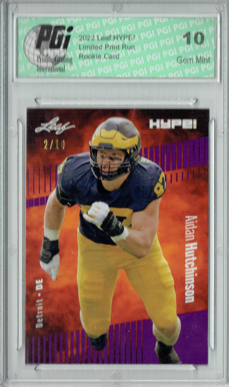 Aidan Hutchinson Rookie Card Detroit PGI 10 Gem Mint Football Trading Card 2022 Leaf HYPE! #84 Purple SP, 10 Made