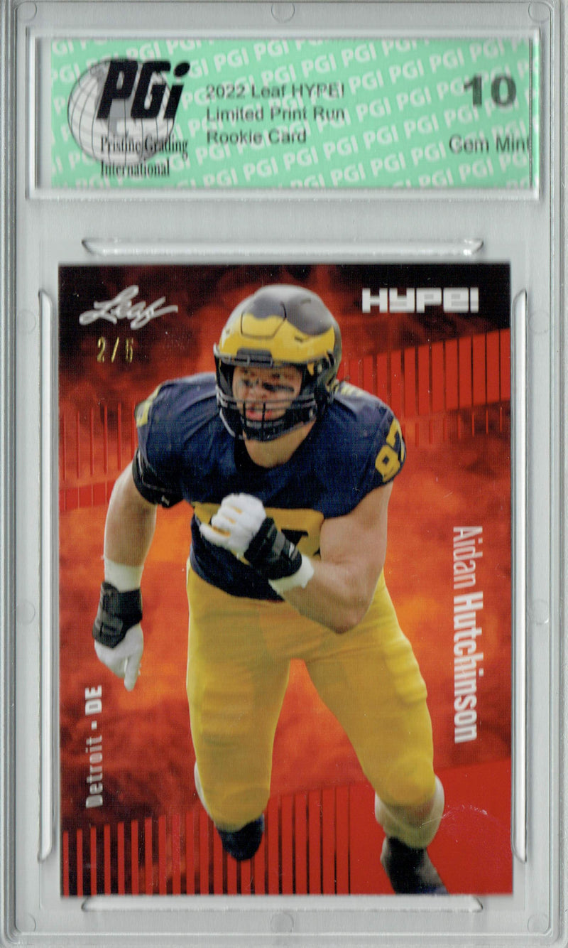 Aidan Hutchison 2022 Leaf HYPE! #84 Red SP, 5 Made Rookie Card PGI 10