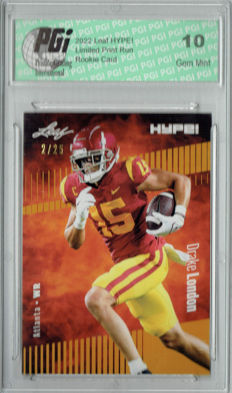 Drake London Rookie Card Atlanta PGI 10 Gem Mint Football Trading Card 2022 Leaf HYPE! #85 Gold SP, 25 Made