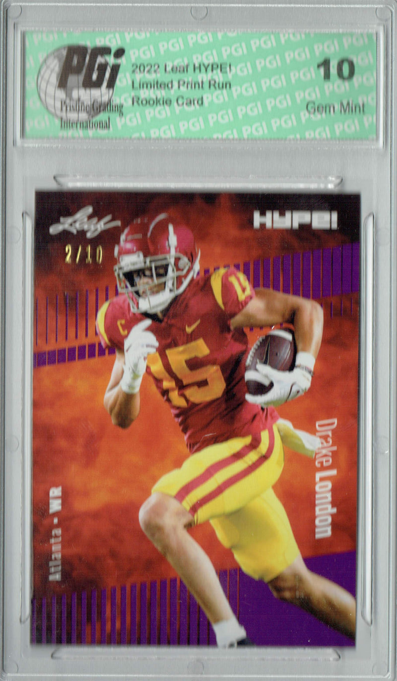 Drake London 2022 Leaf HYPE! #85 Purple SP, 10 Made Rookie Card PGI 10