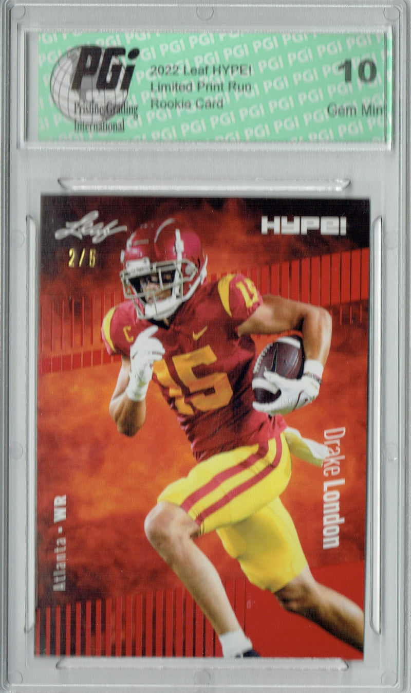 Drake London Rookie Card Atlanta PGI 10 Gem Mint Football Trading Card 2022 Leaf HYPE! #85 Red SP, 5 Made