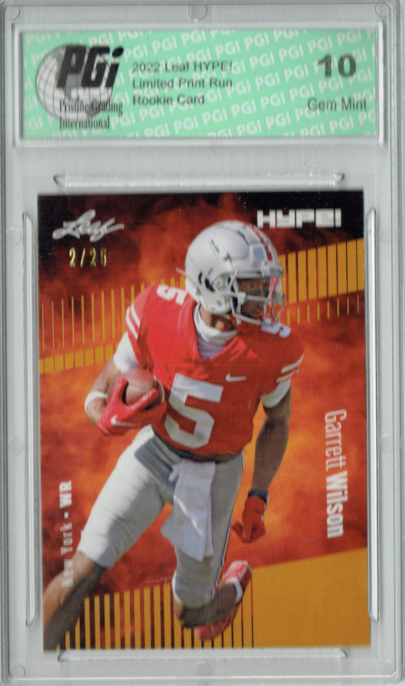 Garrett Wilson Rookie Card New York PGI 10 Gem Mint Football Trading Card 2022 Leaf HYPE! #86 Gold SP, 25 Made
