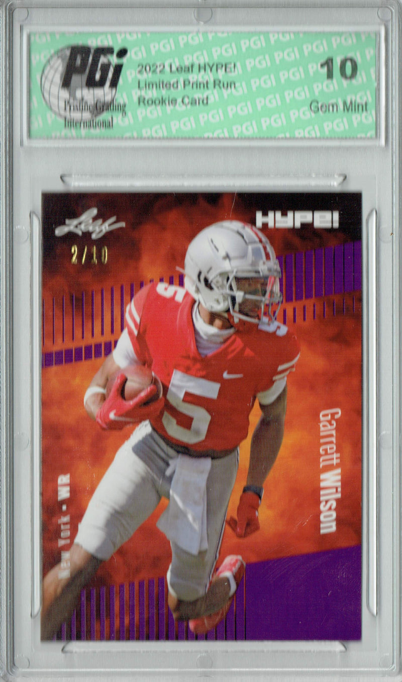 Garrett Wilson Rookie Card New York PGI 10 Gem Mint Football Trading Card 2022 Leaf HYPE! #86 Purple SP, 10 Made
