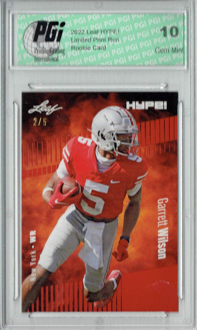 Garrett Wilson Rookie Card New York PGI 10 Gem Mint Football Trading Card 2022 Leaf HYPE! #86 Red SP, 5 Made