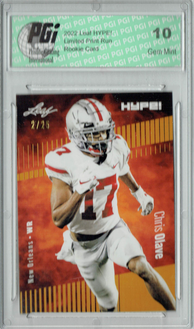 Chris Olave Rookie Card New Orleans PGI 10 Gem Mint Football Trading Card 2022 Leaf HYPE! #87 Gold SP, 25 Made