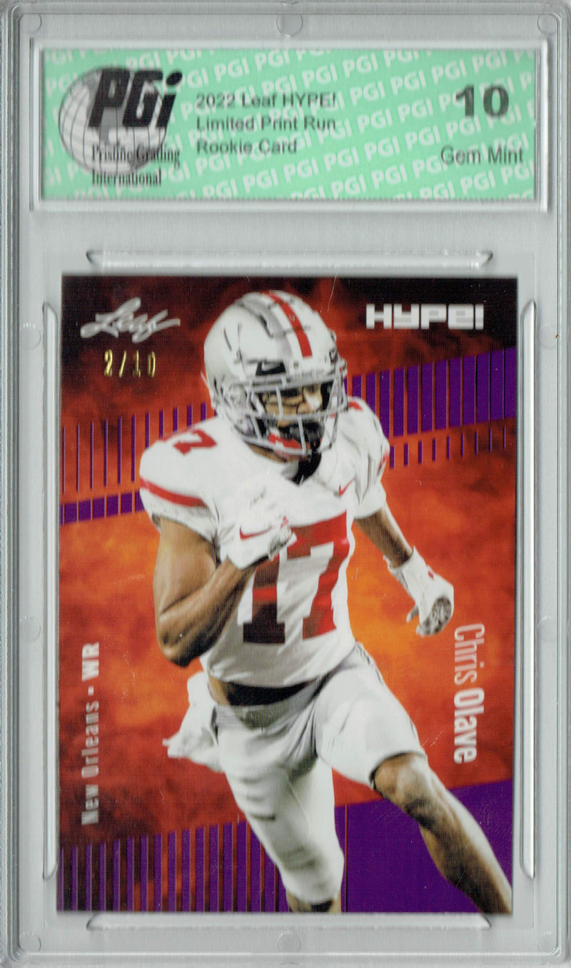 Chris Olave Rookie Card New Orleans PGI 10 Gem Mint Football Trading Card 2022 Leaf HYPE! #87 Purple SP, 10 Made