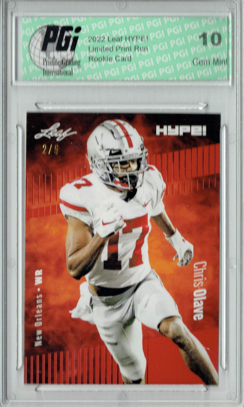 Chris Olave Rookie Card New Orleans PGI 10 Gem Mint Football Trading Card 2022 Leaf HYPE! #87 Red SP, 5 Made