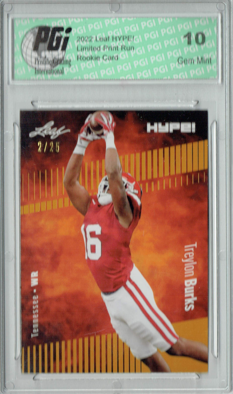 Treylon Burks Rookie Card Tennessee PGI 10 Gem Mint Football Trading Card 2022 Leaf HYPE! #89 Gold SP, 25 Made