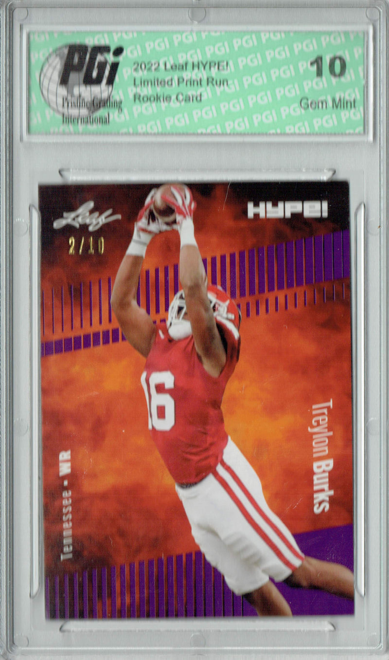 Treylon Burks Rookie Card Tennessee PGI 10 Gem Mint Football Trading Card 2022 Leaf HYPE! #89 Purple SP, 10 Made