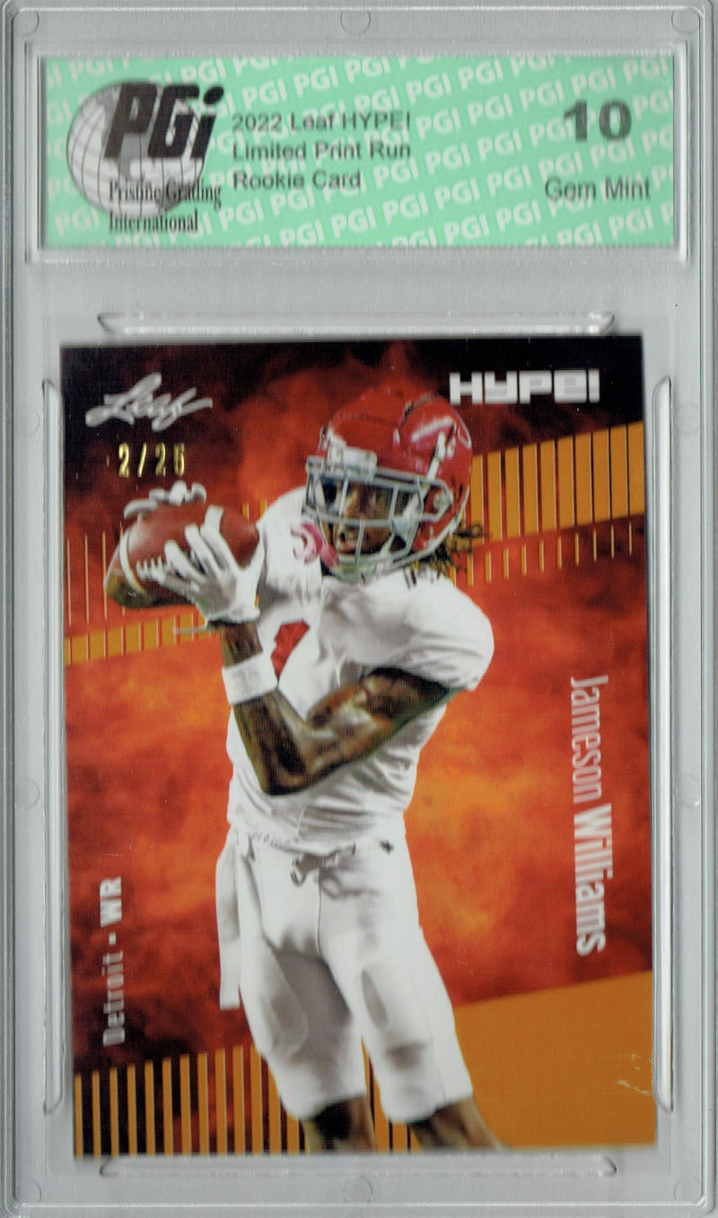 Jameson Williams Rookie Card Detroit PGI 10 Gem Mint Football Trading Card 2022 Leaf HYPE! #88 Gold SP, 25 Made