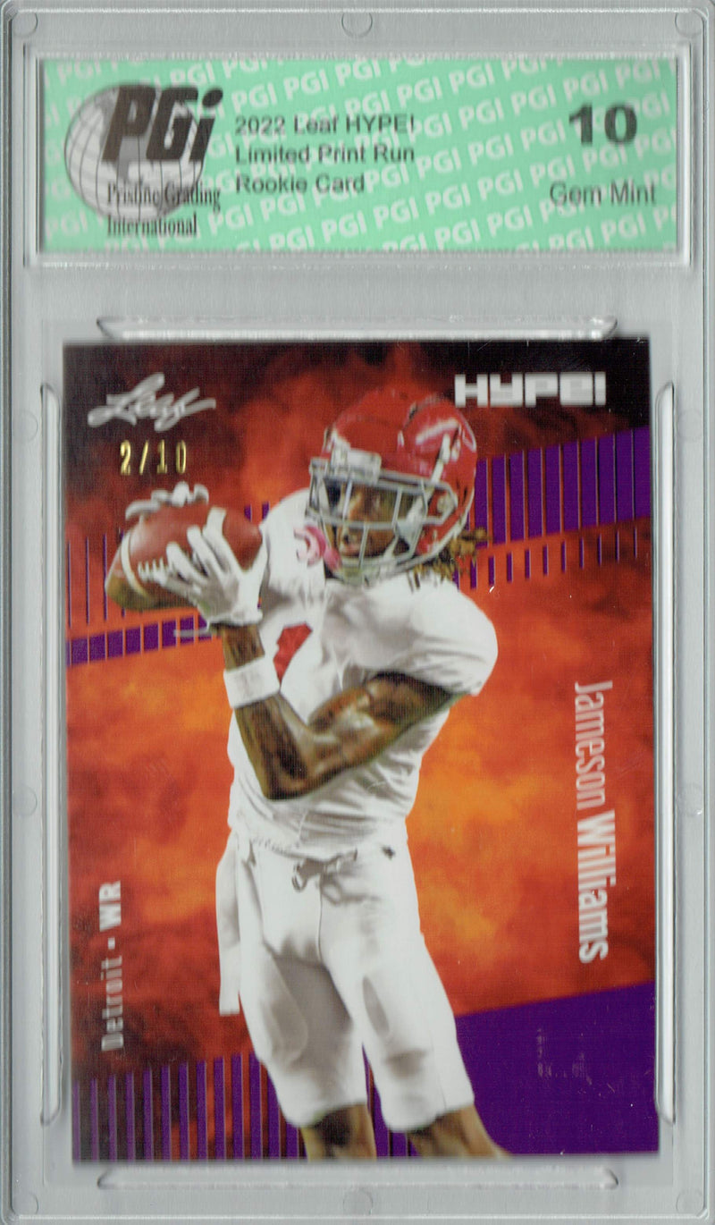 Jameson Williams Rookie Card Detroit PGI 10 Gem Mint Football Trading Card 2022 Leaf HYPE! #88 Purple SP, 10 Made